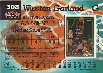 1992-93 Stadium Club #308 Winston Garland Back