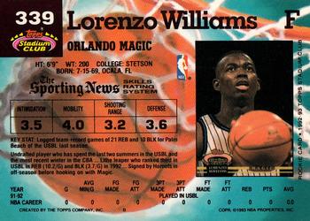 1992-93 Stadium Club #339 Lorenzo Williams Back
