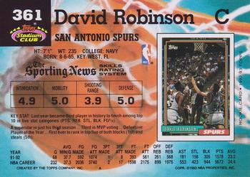 1992-93 Stadium Club #361 David Robinson Back
