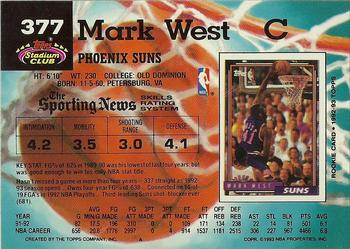 1992-93 Stadium Club #377 Mark West Back