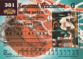 1992-93 Stadium Club #381 Kennard Winchester Back