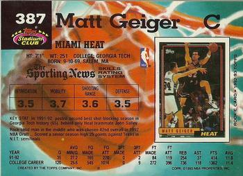 1992-93 Stadium Club #387 Matt Geiger Back