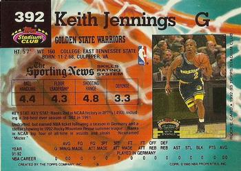 1992-93 Stadium Club #392 Keith Jennings Back
