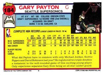 1992-93 Topps #184 Gary Payton Back