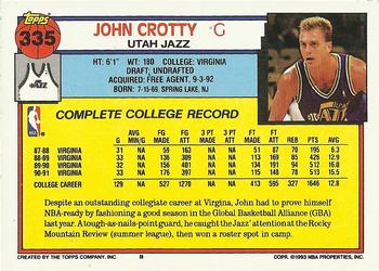 1992-93 Topps #335 John Crotty Back
