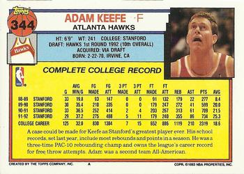 1992-93 Topps #344 Adam Keefe Back