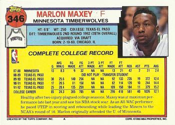 1992-93 Topps #346 Marlon Maxey Back