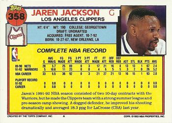 1992-93 Topps #358 Jaren Jackson Back