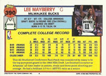 1992-93 Topps #390 Lee Mayberry Back