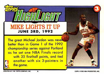 1992-93 Topps #3 Michael Jordan Back