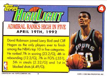 1992-93 Topps #4 David Robinson Back