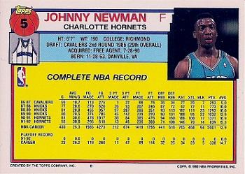 1992-93 Topps #5 Johnny Newman Back