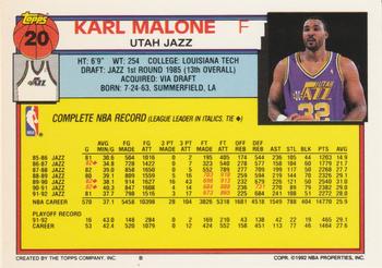 1992-93 Topps #20 Karl Malone Back
