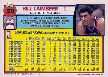 1992-93 Topps #29 Bill Laimbeer Back