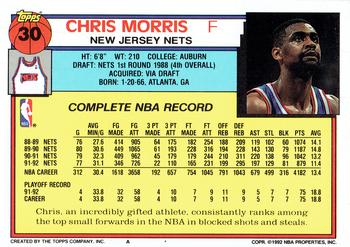 1992-93 Topps #30 Chris Morris Back