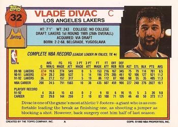 1992-93 Topps #32 Vlade Divac Back