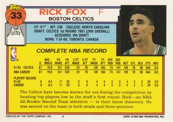 1992-93 Topps #33 Rick Fox Back