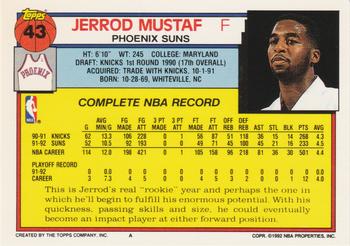 1992-93 Topps #43 Jerrod Mustaf Back