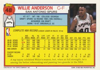1992-93 Topps #48 Willie Anderson Back