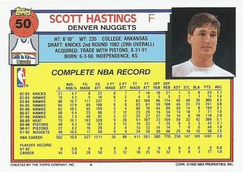 1992-93 Topps #50 Scott Hastings Back