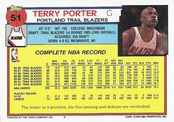 1992-93 Topps #51 Terry Porter Back