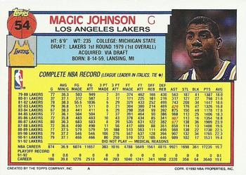 1992-93 Topps #54 Magic Johnson Back