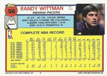 1992-93 Topps #56 Randy Wittman Back