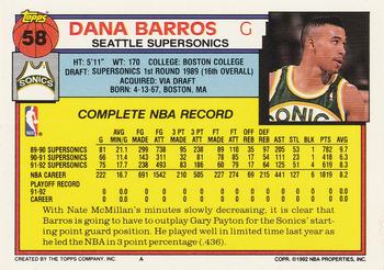 1992-93 Topps #58 Dana Barros Back