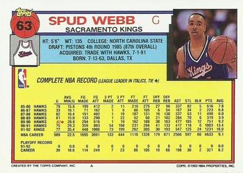 1992-93 Topps #63 Spud Webb Back