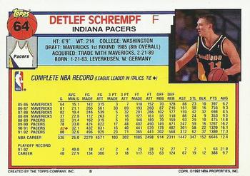 1992-93 Topps #64 Detlef Schrempf Back