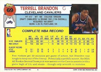 1992-93 Topps #69 Terrell Brandon Back