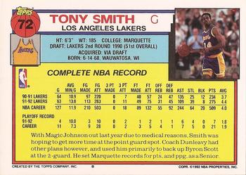 1992-93 Topps #72 Tony Smith Back