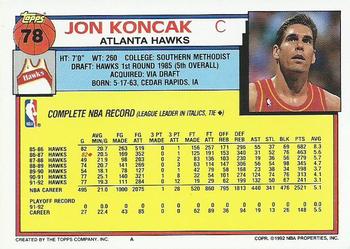 1992-93 Topps #78 Jon Koncak Back