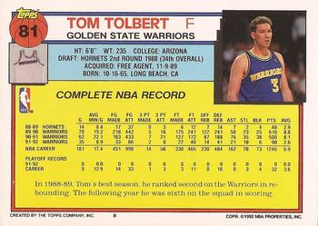 1992-93 Topps #81 Tom Tolbert Back
