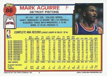1992-93 Topps #86 Mark Aguirre Back