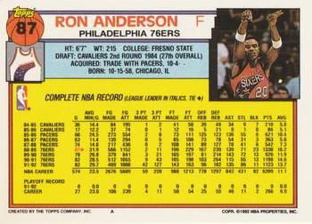 1992-93 Topps #87 Ron Anderson Back