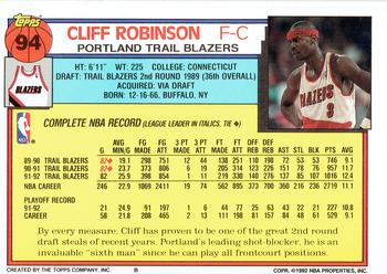 1992-93 Topps #94 Cliff Robinson Back