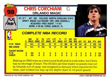 1992-93 Topps #98 Chris Corchiani Back