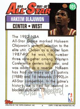 1992-93 Topps #105 Hakeem Olajuwon Back