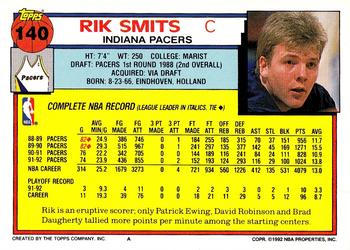 1992-93 Topps #140 Rik Smits Back