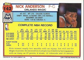 1992-93 Topps #142 Nick Anderson Back