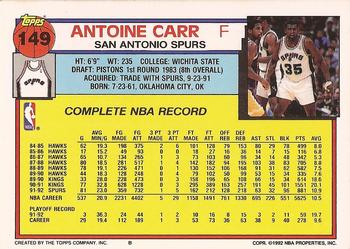 1992-93 Topps #149 Antoine Carr Back
