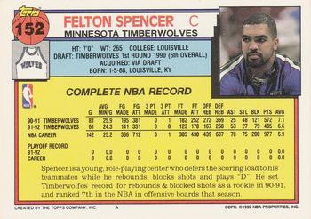 1992-93 Topps #152 Felton Spencer Back