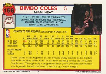 1992-93 Topps #156 Bimbo Coles Back