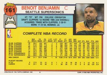 1992-93 Topps #161 Benoit Benjamin Back