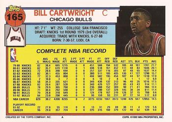 1992-93 Topps #165 Bill Cartwright Back