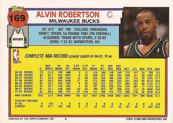 1992-93 Topps #169 Alvin Robertson Back