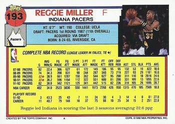 1992-93 Topps #193 Reggie Miller Back
