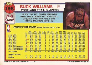 1992-93 Topps #196 Buck Williams Back