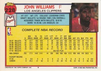 1992-93 Topps #228 John Williams Back